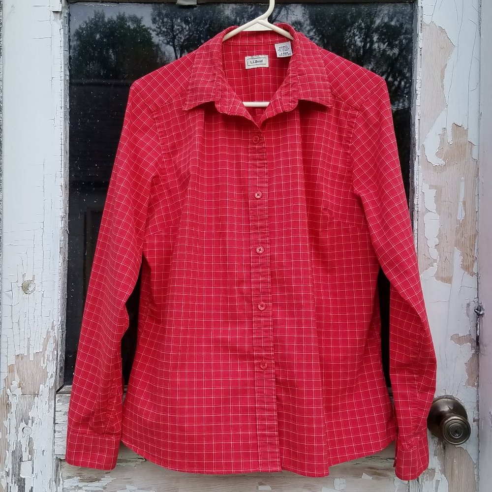 L.L. Bean Orange/Red Plaid Button Down Shirt